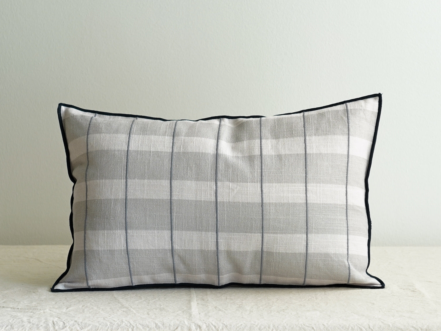 Living by OSN Embroidered Lumbar Cushion Cover in Grey Plaid