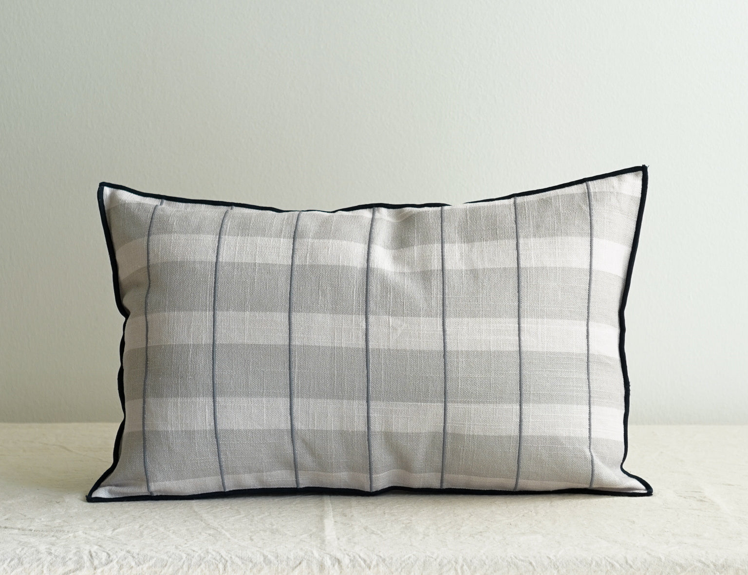 Living by OSN Embroidered Lumbar Cushion Cover in Grey Plaid